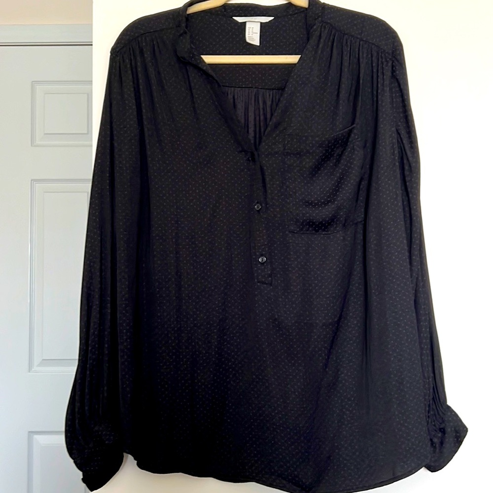 H&M - Black Long Sleeve Dotted Blouse with Pocket Square - Size 16